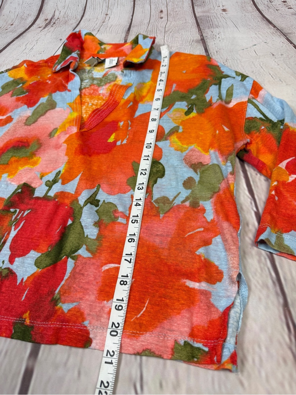JOIE 100% linen multicolor floral v-neck collared lightweight top, size XL - Picture 12 of 13